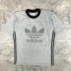 80s adidas リンガーネック Tシャツ 古着 トレフォイル グレー M