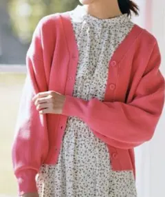 grove ピンク 無地 スポンジタッチカーディガン ニット 羽織り M 極美品