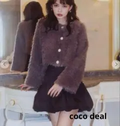 【美品】ココディール　クロップド丈起毛ニットカーディガン