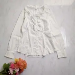 THE SUIT COMPANY フリルブラウス シャツ 白 38 長袖のサムネイル