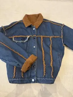 デニムジャケット ボア襟 フリンジ装飾