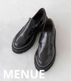 ★美品★MENUE ブラック スタッズトラックソール厚底ローファー 21.5cm