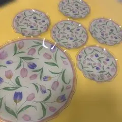 花柄　ガラス皿セット　６点 チューリップ柄 洋食器のサムネイル