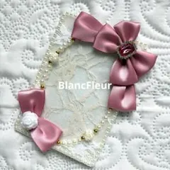 硬質ケースデコ　B7 ピンク　ゴールド レースデコ リボンデコ