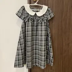 110cm グレー系チェック襟付きワンピース