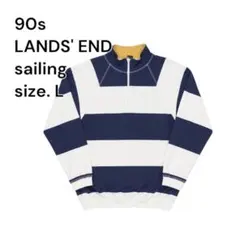 90s LANDS' END ハーフジップ スウェット ボーダー L アイビーのサムネイル