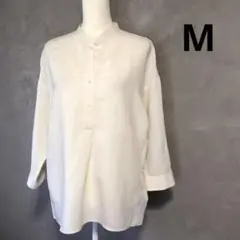美品 ユニクロ リネンブレンドスキッパーシャツ 7分袖 オフホワイト M