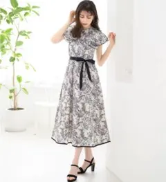 【MISCH MASCH】トワルドゥ ジュイ柄 プリントワンピース　白×黒　M