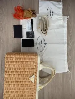PRADA ミドルノッカンプナチュラルエバ かごバッグ