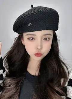 ベレー帽 ハンチング 麦わら ブラック 通気性 調整可 夏素材 帽子 おしゃれ