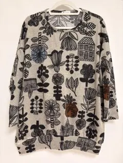 バーンドア　裏起毛北欧風プリント チュニック