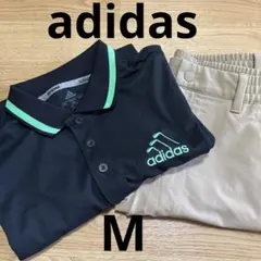 adidas ゴルフ　ポロシャツ M 黒/緑　ハーフパンツ　セット