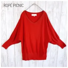 【ロペピクニック】Vネックドルマンスリーブニット セーター レッド カジュアル