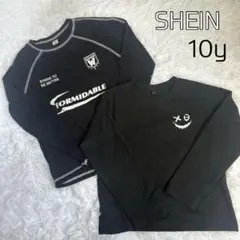 SHEIN キッズ ロンT 2枚セット 130-140cm 黒 スマイル ロゴ