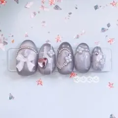 ネイルチップ　付け爪　春チェックネイル　パープル　紫色　推し活ネイル　推しネイル