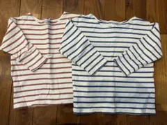 ストライプ長袖カットソー オレンジ100cm青110cm2枚セット