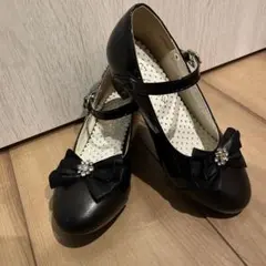 キッズ ブラック フォーマルシューズ リボン ビジュー付き 20.0cm