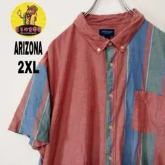 usa古着 ARIZONA　半袖ボタンシャツ2XL　レッドライトブルーのサムネイル