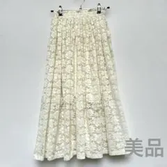美品★GUアイボリー 花柄 レース ロングスカート150センチ