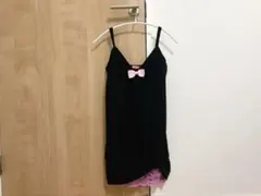 MA✽RS♡裾リボンデザイン♡ゆるピタ♡おりぼんキャミワンピース♡黒×ピンク