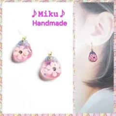 No.1318-F ホログラム☆ブラック☆レジン☆ピアス・イヤリング(レッド