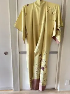正絹　二重　訪問着　花柄淡い黄色
