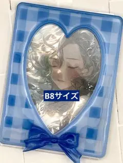 【B8】硬質カードケース♡トレカデコ♡ギンガムチェック♡ブルー♡リボン【79】