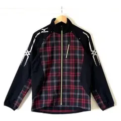 【今だけ特別価格・美品】ミズノ ウィンドブレーカージャケット 黒×赤チェック S