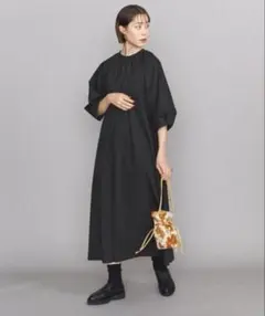 bauty&youth ギャザーボリューム 8分袖マキシワンピース