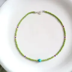 №757　ターコイズ×ビーズ　ネックレス　ハンドメイド