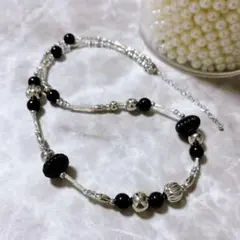 ビーズネックレス シルバー ブラック