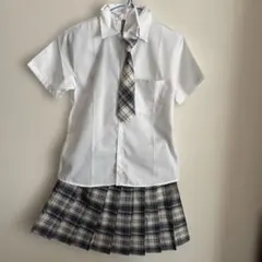 制服 M ホワイト チェック柄 ネクタイ付き