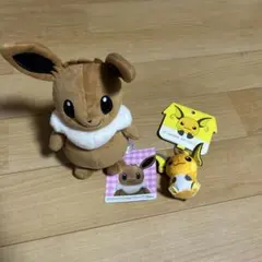 イーブイーのぬいぐるみとライチュウのキーホルダー2点セット