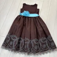 ブラウン ドレス 水色リボン　150cm