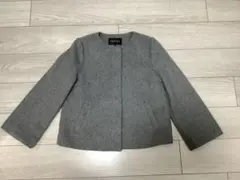 INDIVI ノーカラー アウター グレー 36 Sサイズ ウール混 裏地あり