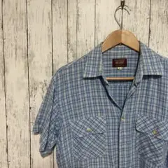 あ*様 BIG JOHN チェック柄 半袖シャツ ブルー サイズMのサムネイル