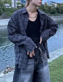 chikashitu＋ リネンチェックシャツ チャコール