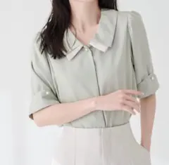 natural couture osono配色重ね衿三角カフスブラウス