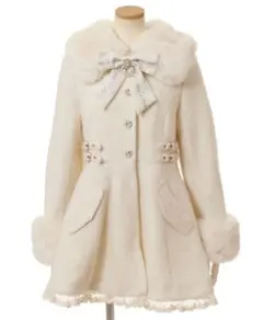 ビジューリボンミニ丈Aラインコート ホワイト LIZLISA リズリサ