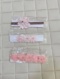ピンク花飾りヘアバンド3個セット
