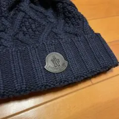 モンクレール 2020年製 ウール×牛革タグ ニット帽 ビーニー 美品