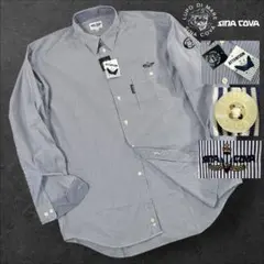 新品 SINA COVA 長袖シャツ ストライプ柄 サイズL ネイビー×ホワイトのサムネイル