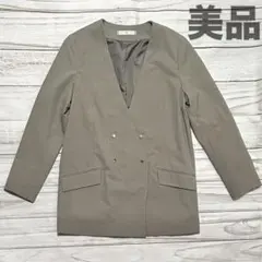 《美品》エヌナチュラルビューティーベーシック ドット釦ノーカラージャケット