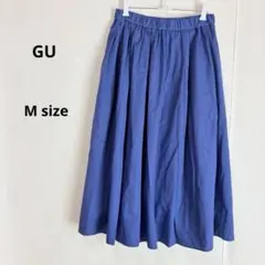 GU ジーユー　タックフレアカラーミディスカート　M ブルー　ウエストゴム