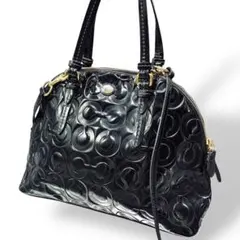 COACH エナメル ショルダー2way ハンドバッグ F25705 黒