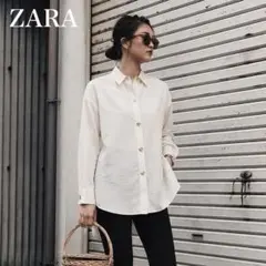 【薄手】ZARA ザラ/シャツ オーバーサイズ/ゴールドボタン/ホワイト/のサムネイル