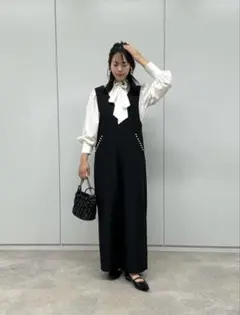 バックリボンポケットパールオールインワン