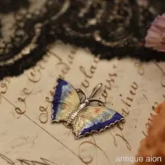 英国アンティーク 1920年代頃 シルバーとエナメルのバタフライチャーム