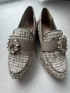 DIANA ツイードローファー ベージュ系