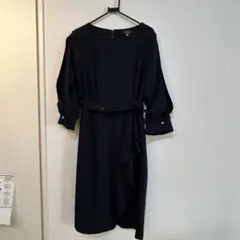 新品　JUSGLITTY 濃紺　七分袖 ベルト付き ワンピース　11号